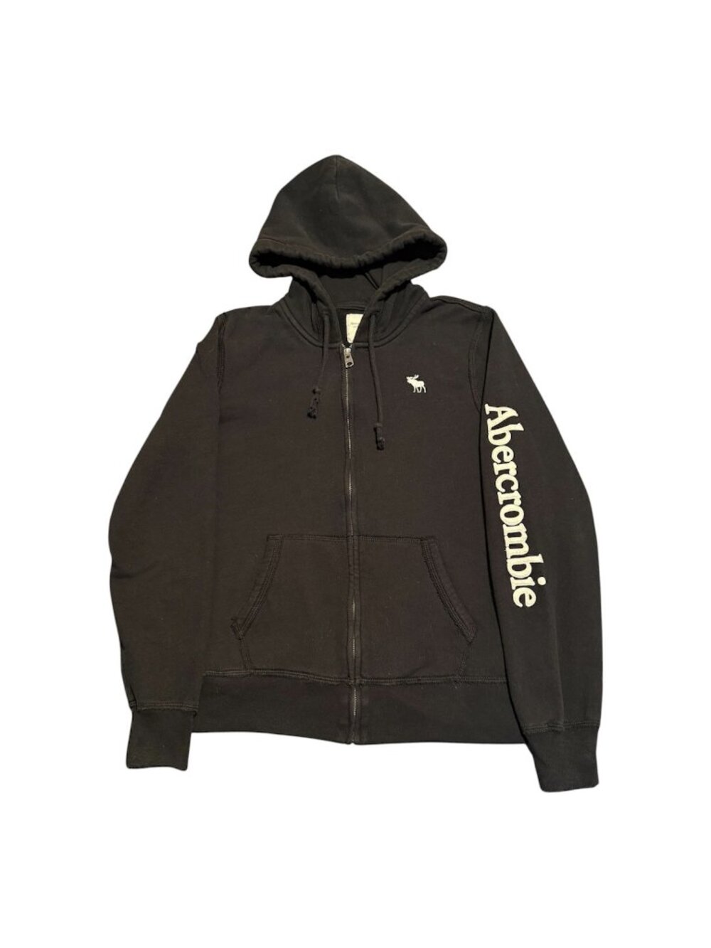 Y2k Abercrombie Fitch Women's Embroidered Moose Zip up Hoodie Preppy Sz: L Black